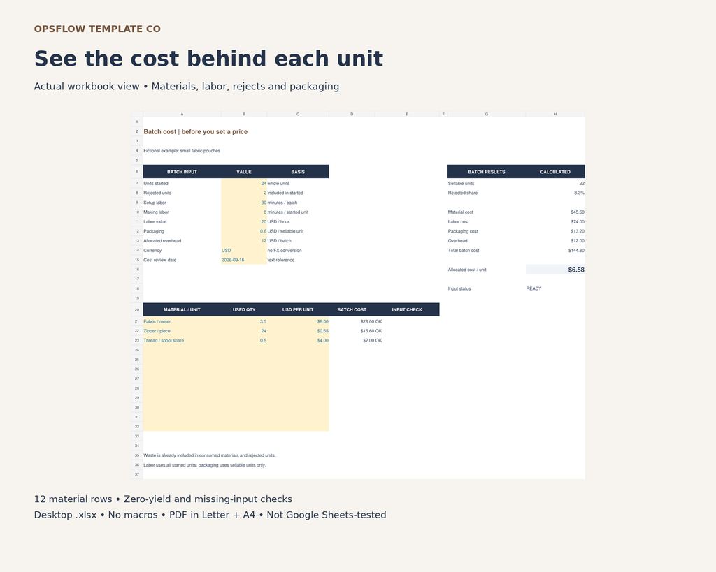 Actual pricing workbook preview — fictional example