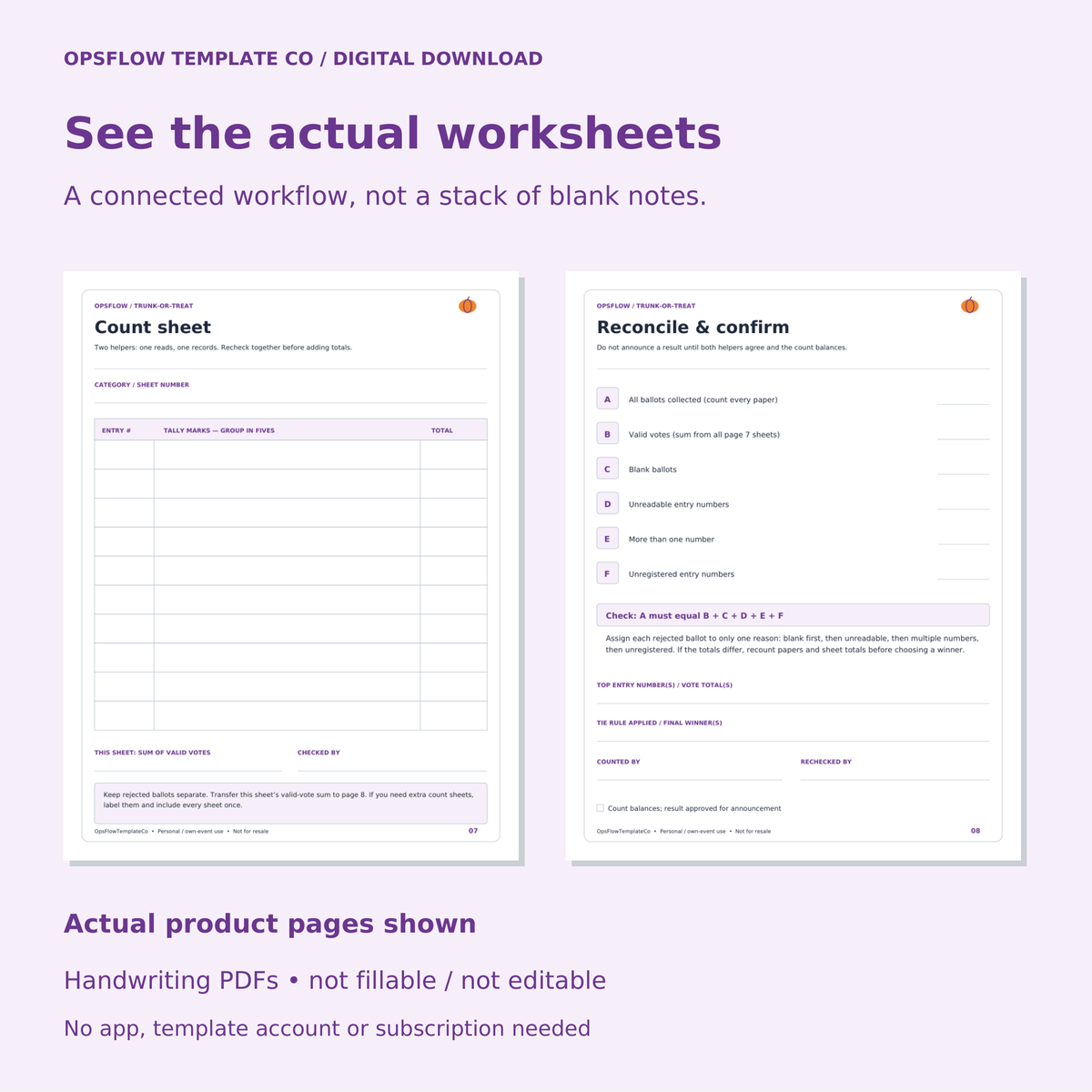 Trunk-or-Treat Organizer & Voting Kit — actual included pages, preview 2