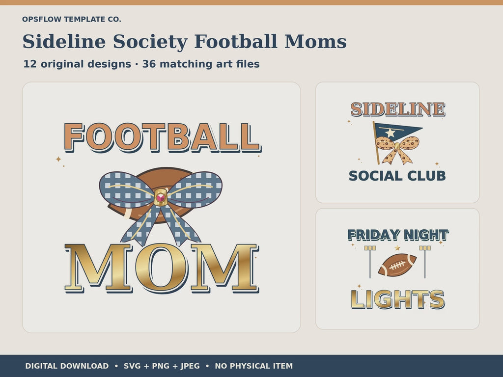 Football Mom SVG PNG JPEG Bundle: 12 Varsity Game Day Designs