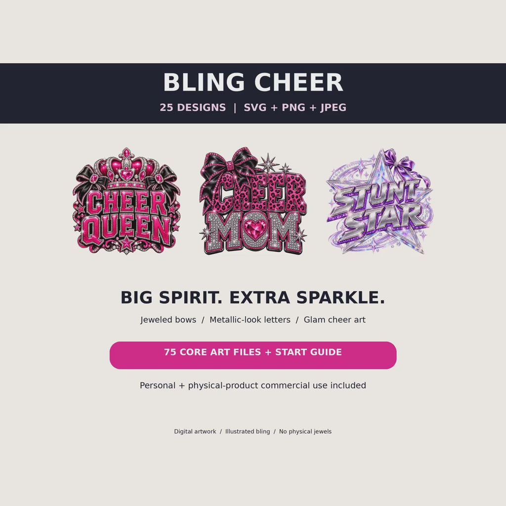 Bling Cheer SVG PNG JPEG Bundle: 25 Glam Designs, Rhinestone Effect Bows