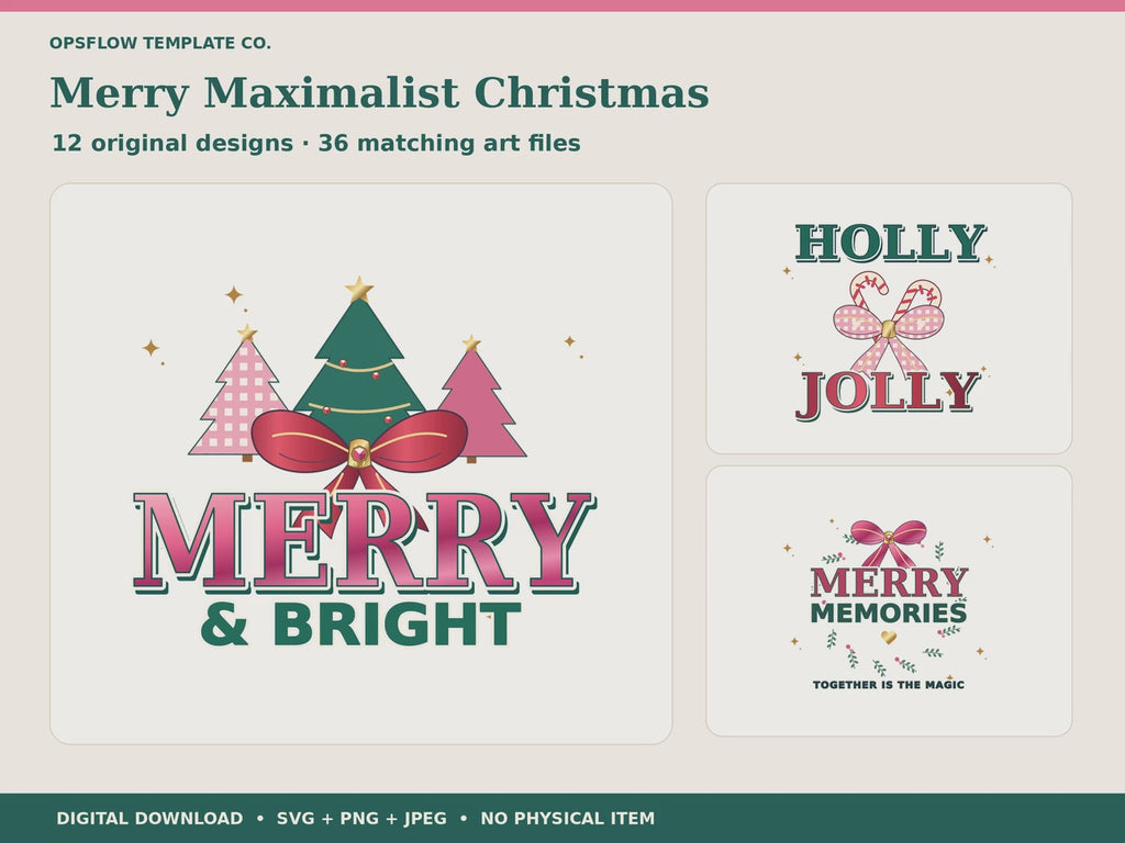 Christmas SVG PNG JPEG Bundle: 12 Bow, Tree and Holiday Designs