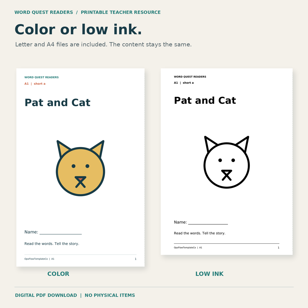 Actual color and low-ink print options from the included files.