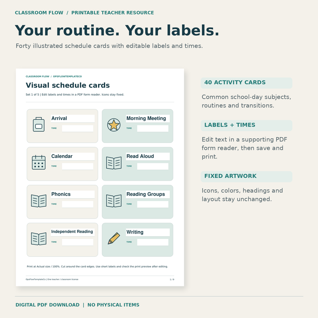 Actual product preview Visual Schedule Cards.