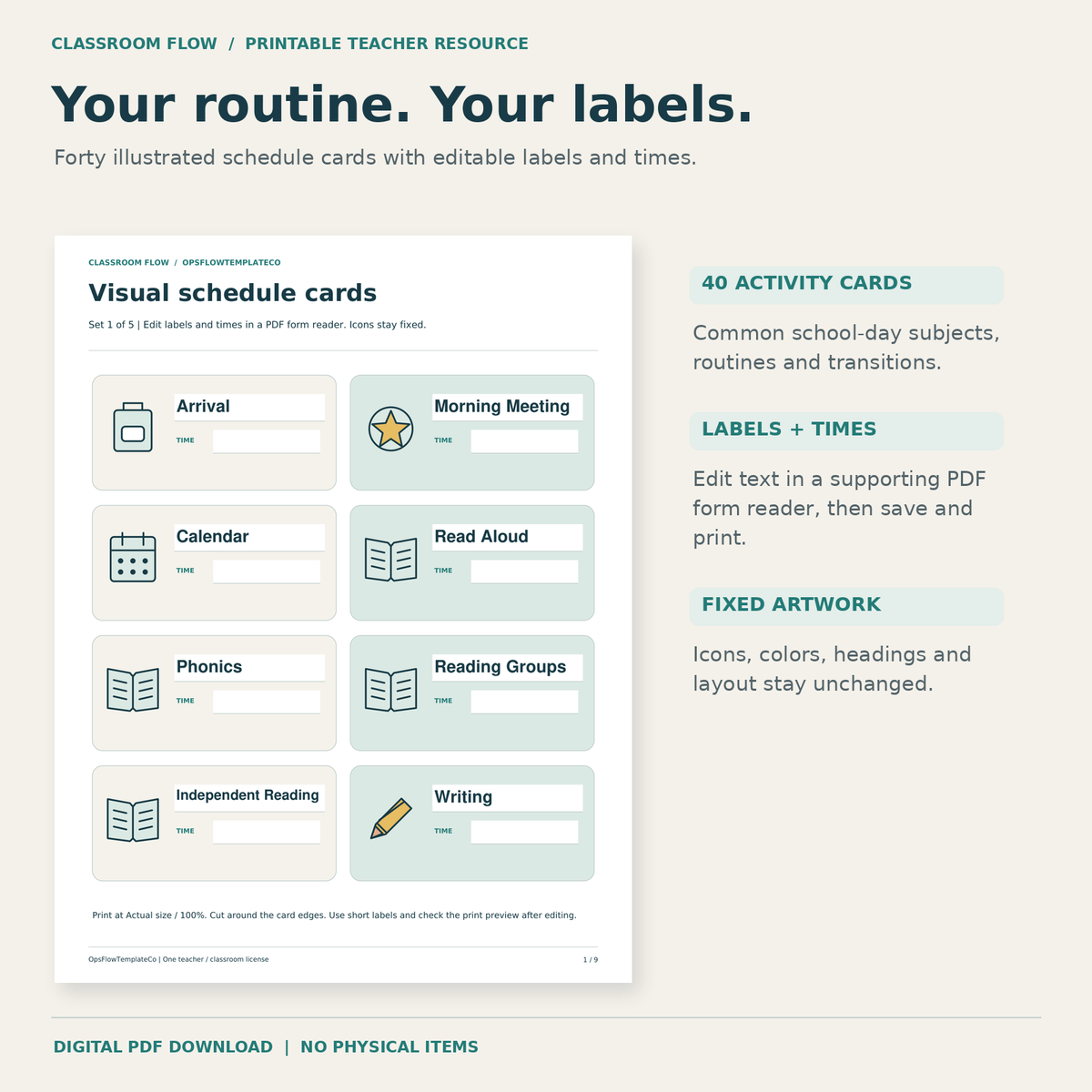 Actual product preview Visual Schedule Cards.