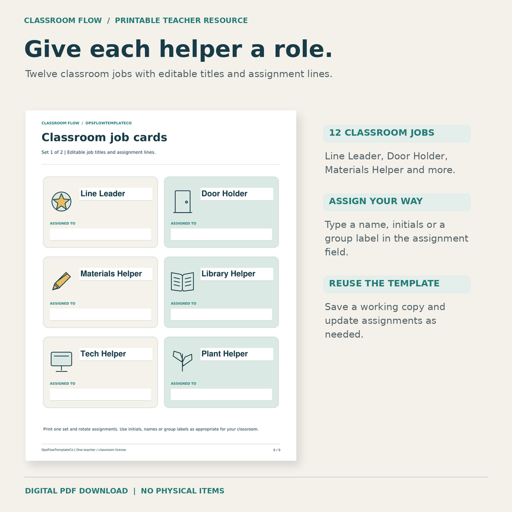 Actual product preview Classroom Jobs.