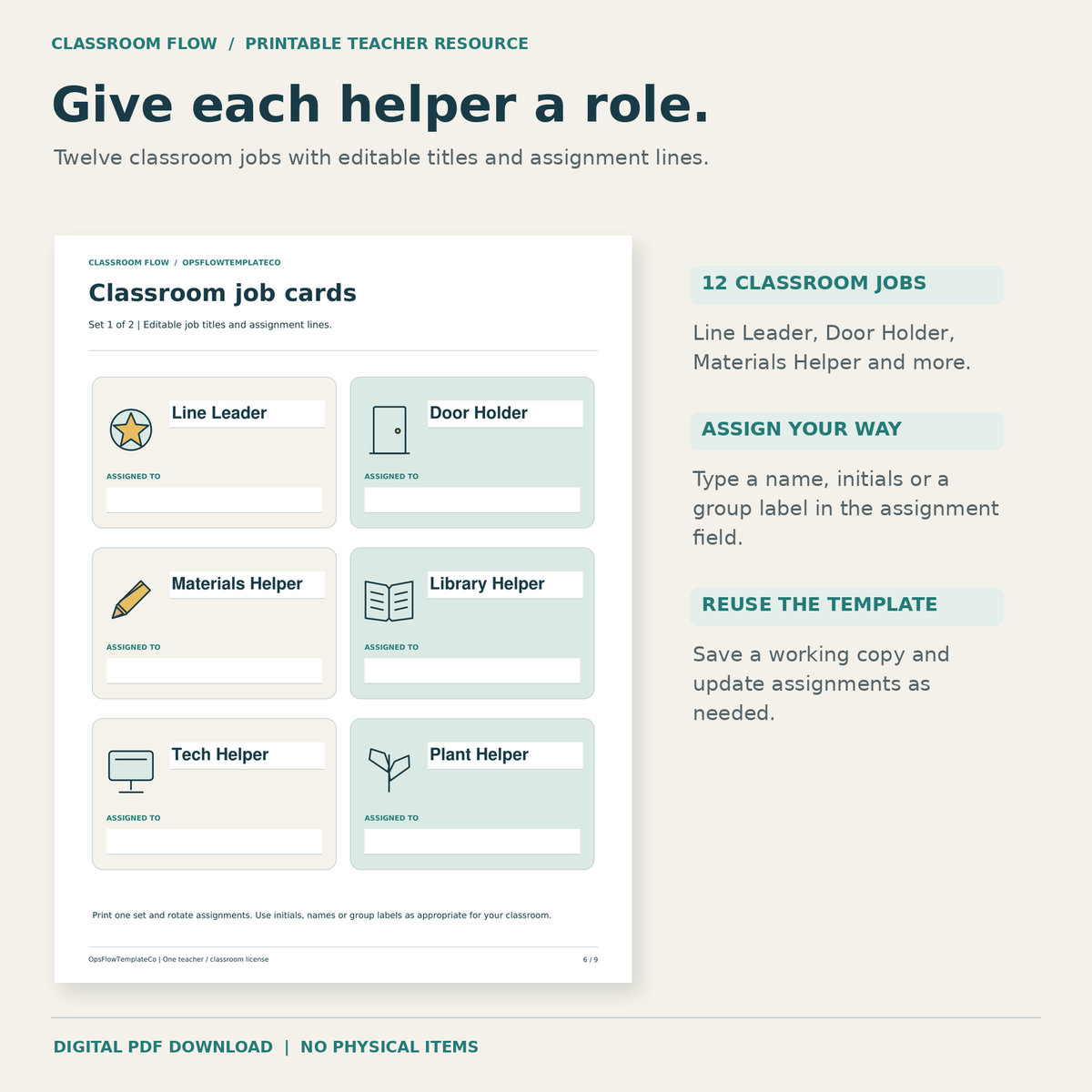 Actual product preview Classroom Jobs.