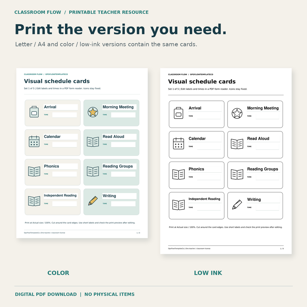 Actual color and low-ink print options from the included files.