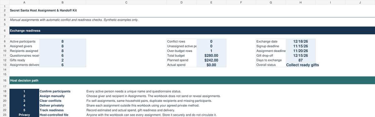 Secret Santa organizer Excel dashboard