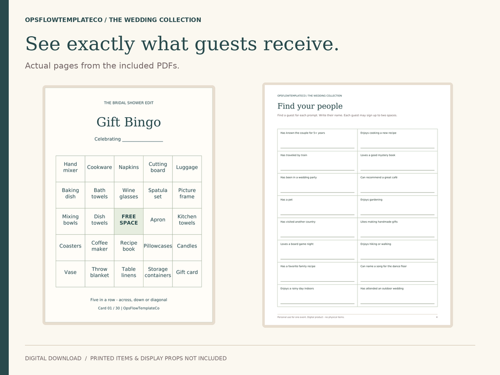 Actual gift bingo card and Find Your People icebreaker PDF