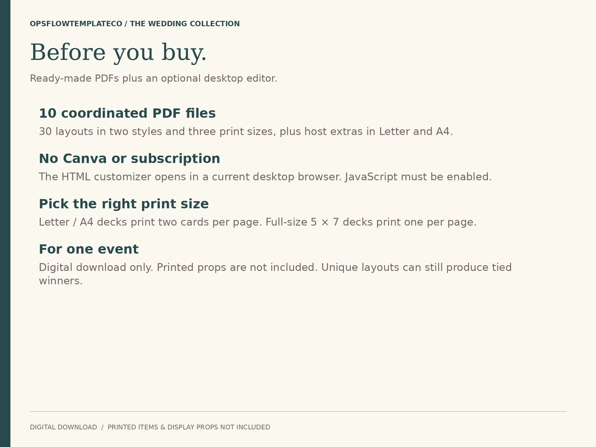 Bingo file formats, paper sizes and desktop editor requirements