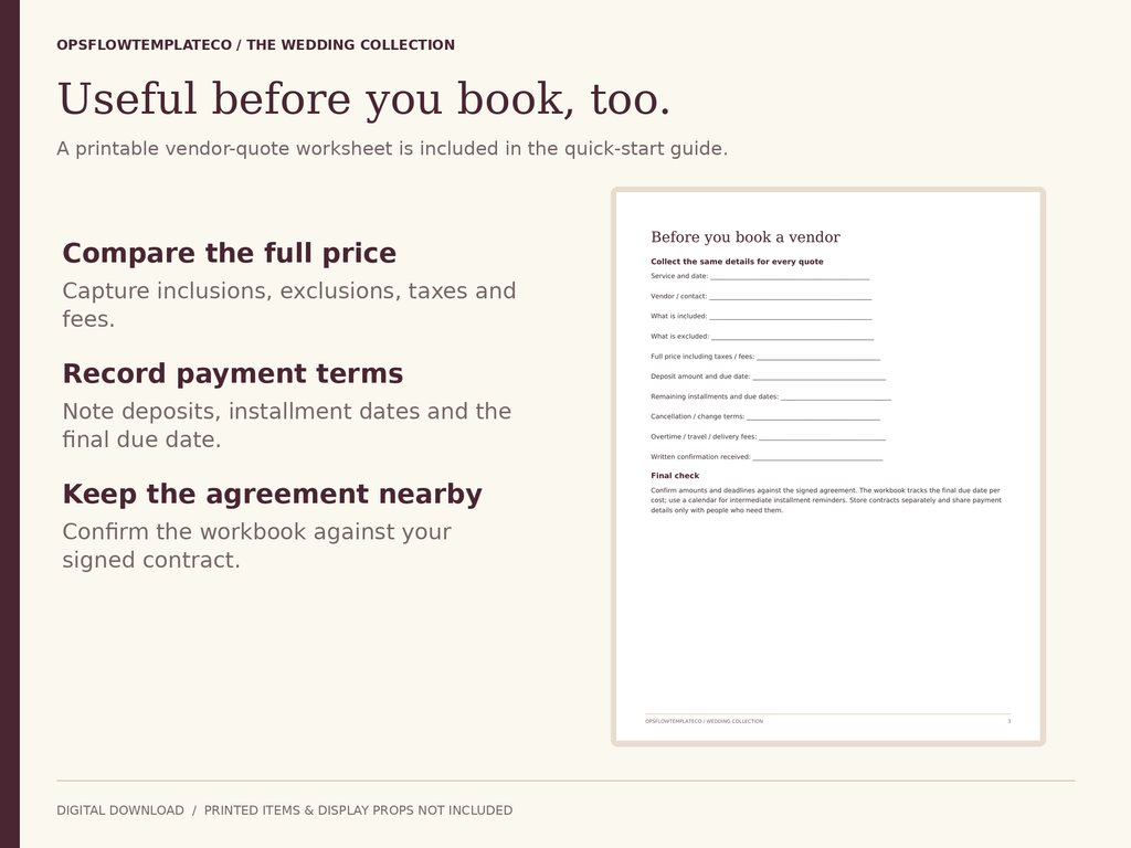 Printable vendor-quote worksheet included in the guide