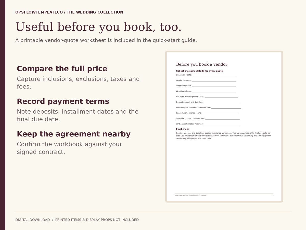 Printable vendor-quote worksheet included in the guide
