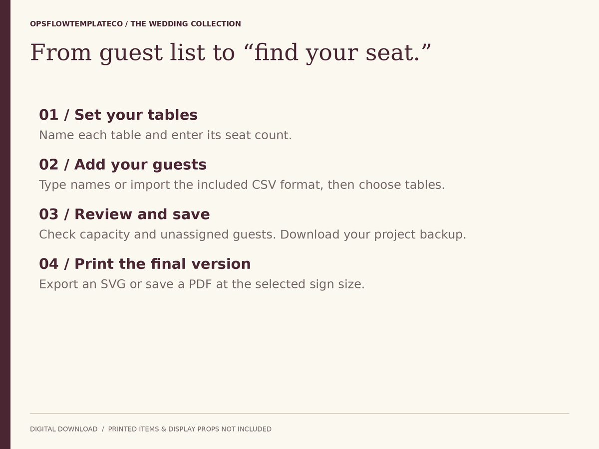 Four steps to create and print a wedding seating plan